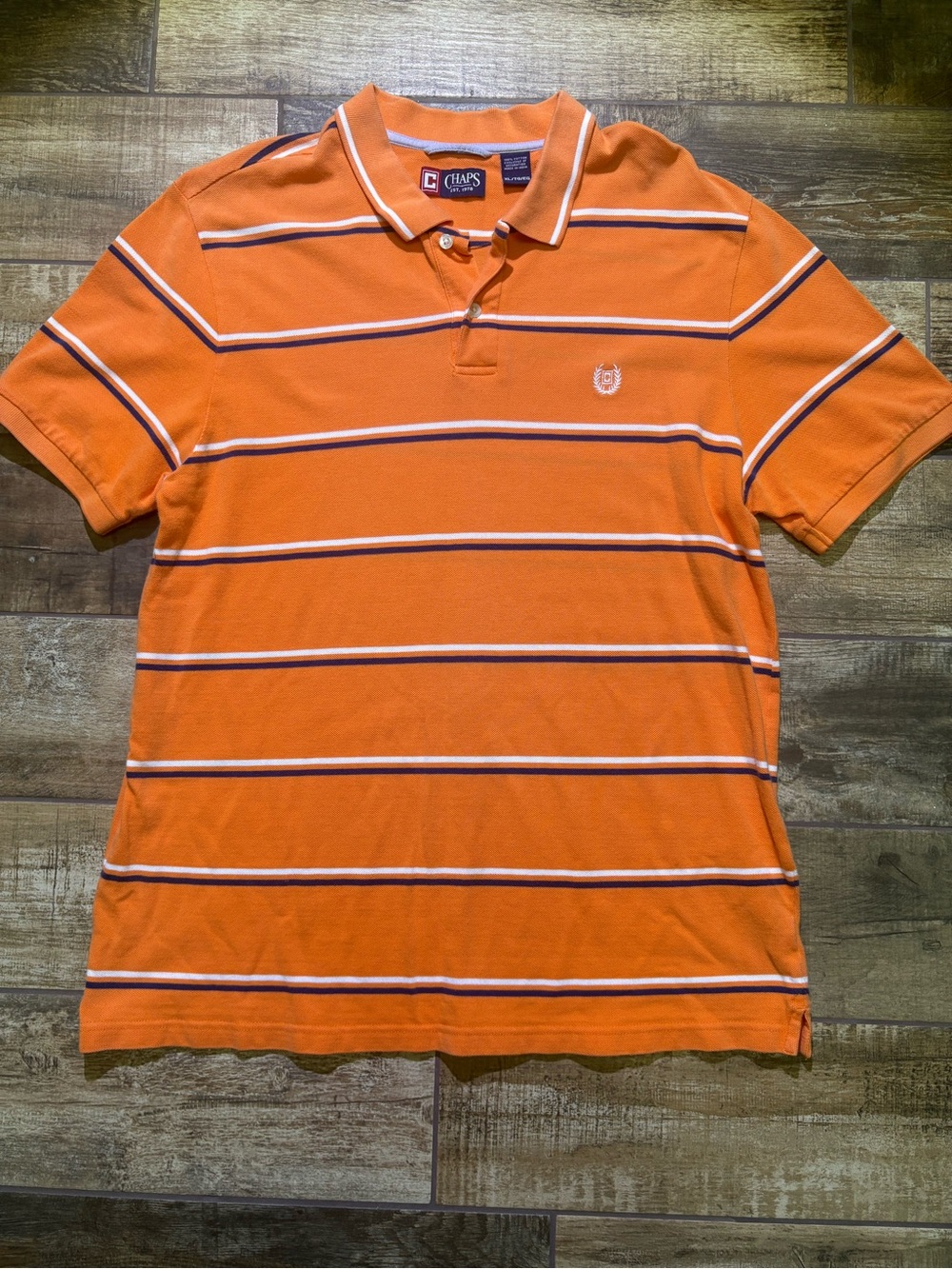 Chaps Orange Polo with White and Navy Stripes